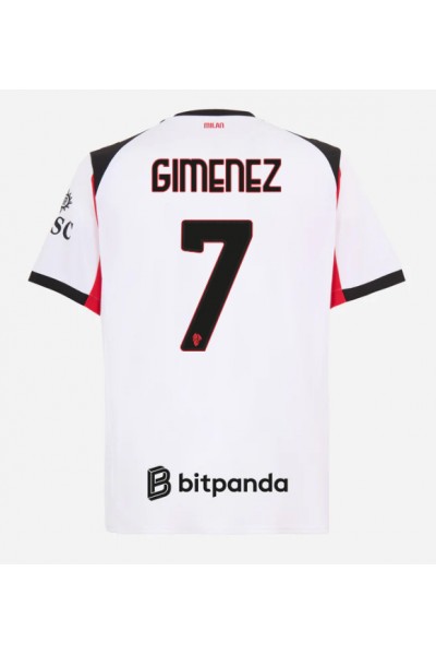 AC Milan Santiago Gimenez #7 Jalkapallovaatteet Vieraspaita 2025-26 Lyhythihainen AC Milan Santiago Gimenez #7 Jalkapallovaatteet Vieraspaita 2025-26 Lyhythihainen